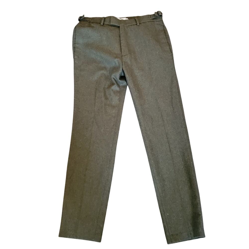 Topman Skinny/Slim Fit Herringbone Straight Leg Wool Look Pants 30/30 Sage Green